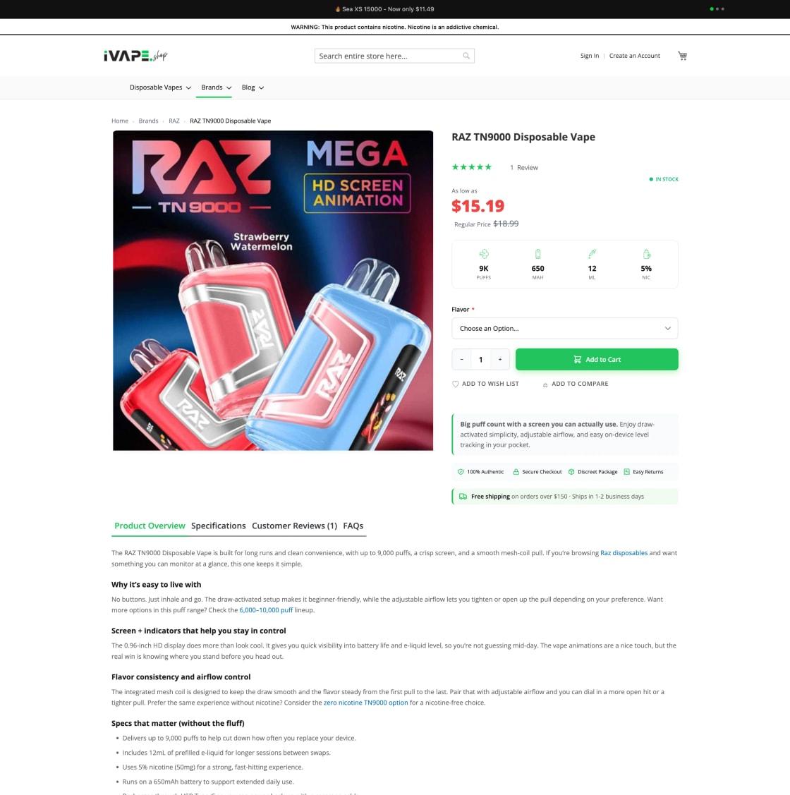 Product Detail Page - Raz TN9000