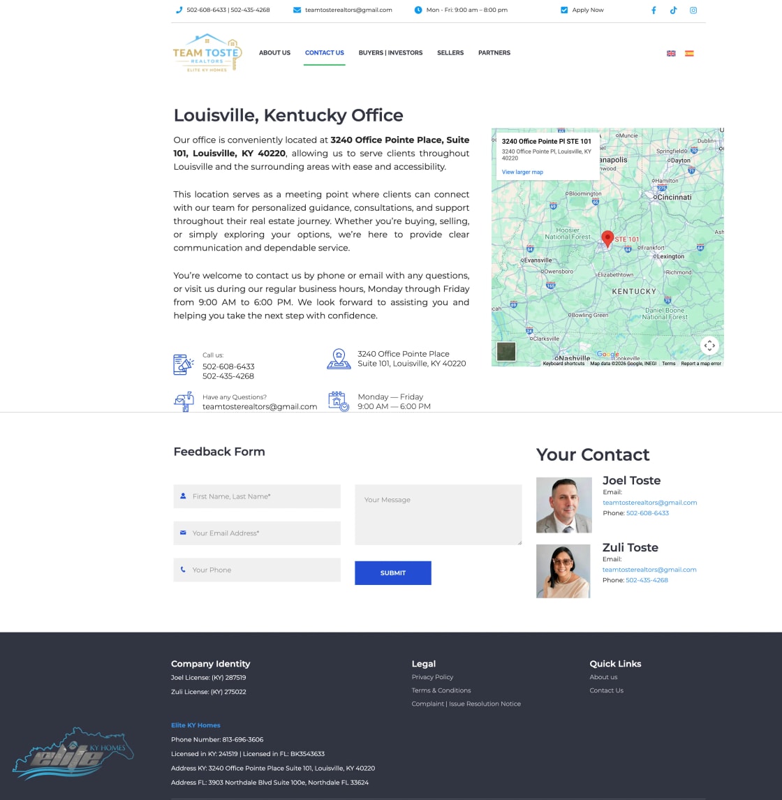Contact Us Page View