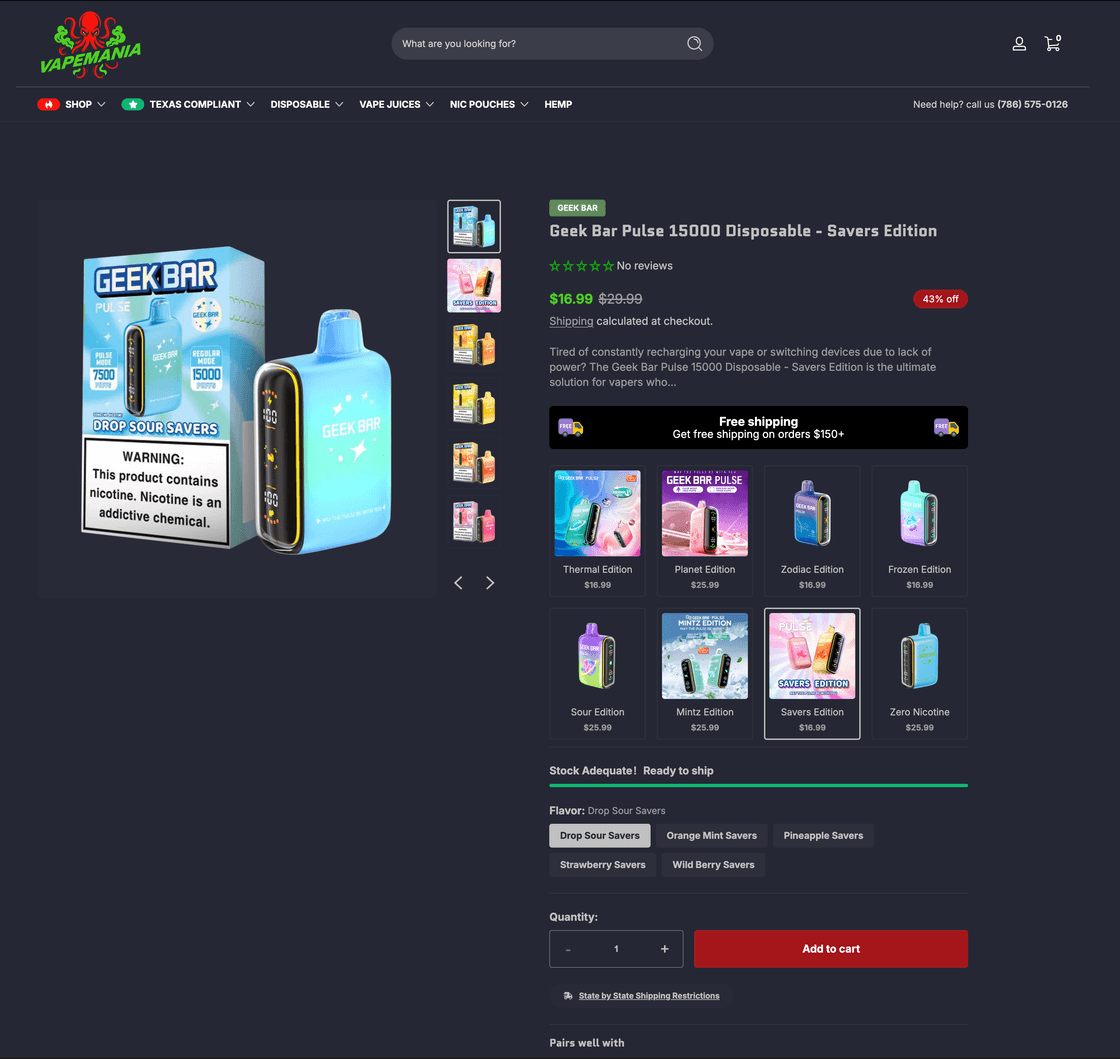 Product Detail Page Desktop View